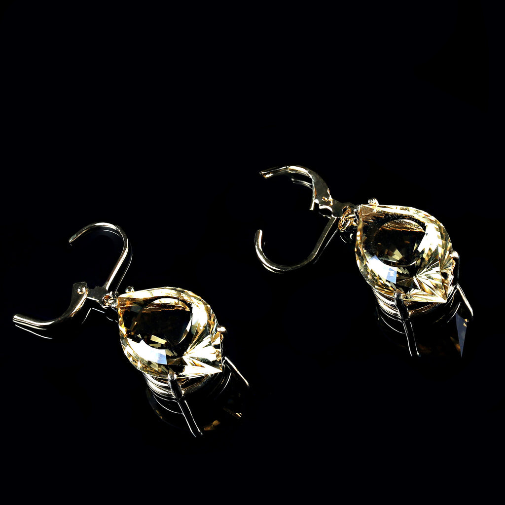 Unique Fancy Cut Golden Citrine Earrings in 14K Yellow Gold