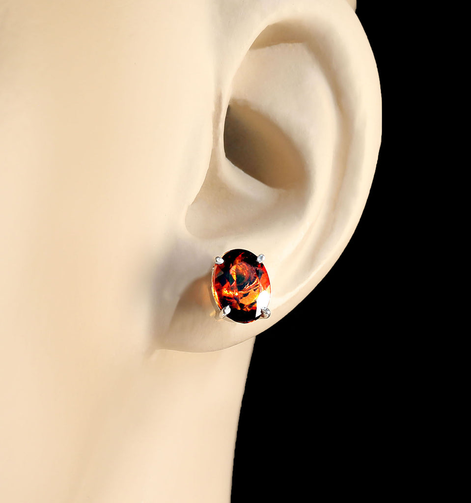 Rich golden brown oval Citrine and Sterling Silver Stud earrings