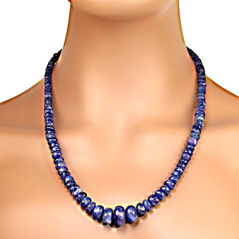 Terrific Tanzanite necklace in 23 inch purple/blue graduated faceted rondelles