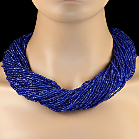 Elegant, Statement Bright blue 22 Inch Seed bead Necklace