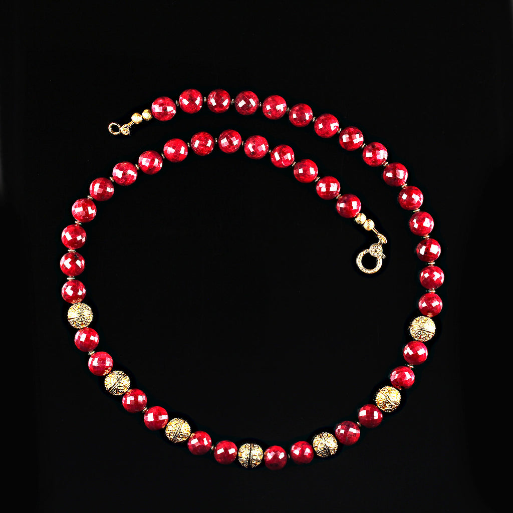 Elegant faceted Ruby beaded necklace with goldy accents 21 Inches