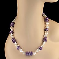 Versatile and Elegant White Pearl and Purple Charoite Necklace
