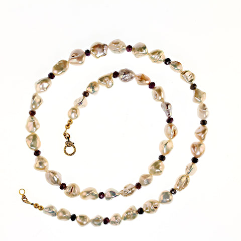 27 Inch Glowing Freshwater Pearls and Multi Color Sapphire necklace
