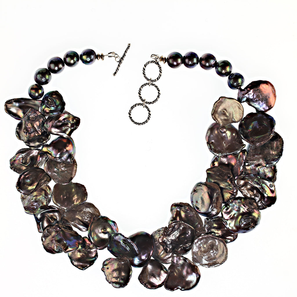 Iridescent Peacock Pearl Petals necklace 17 Inches