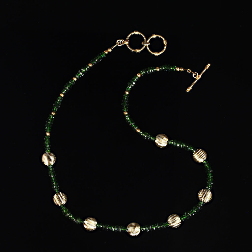 Delicate Green Chrome Diopside and Goldy Accents Necklace