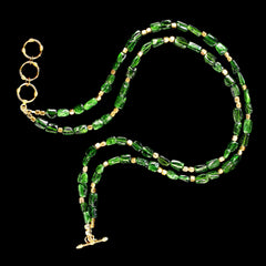 Brilliant Green Chrome Diopside Nugget Necklace with Goldy Accents