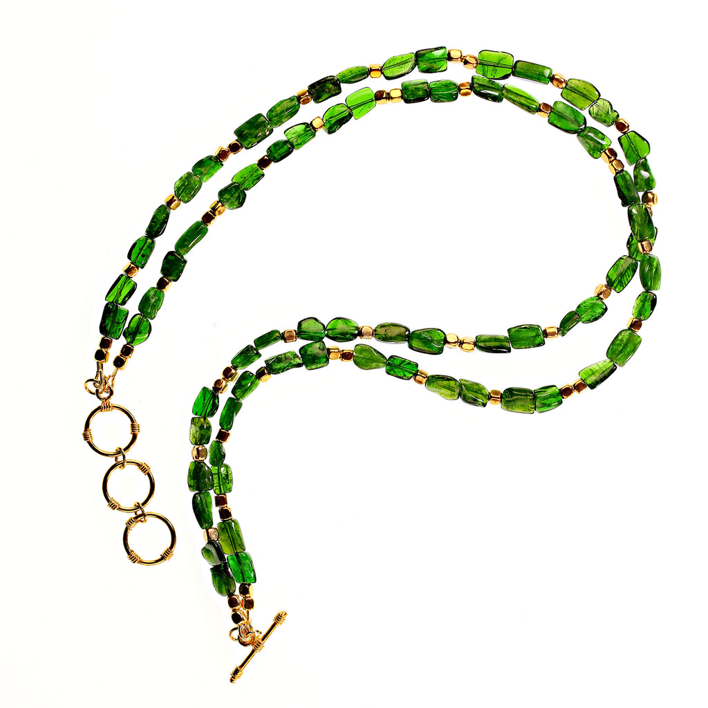Brilliant Green Chrome Diopside Nugget Necklace with Goldy Accents