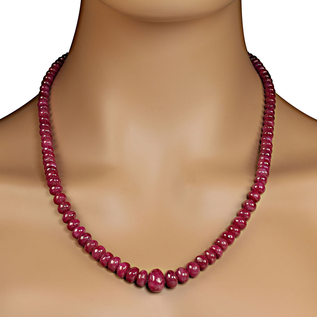 18 Inch Natural Opaque Graduated Ruby Necklace
