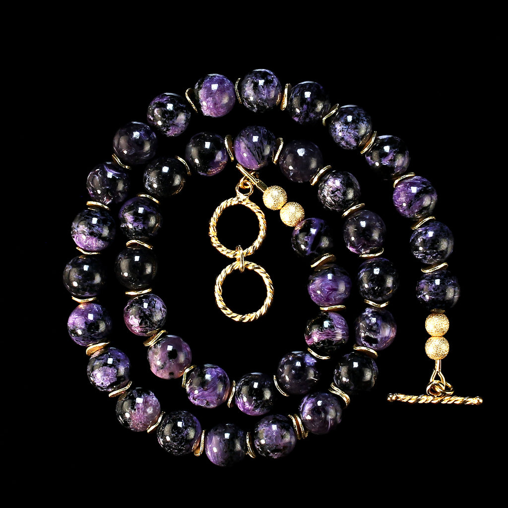 Gorgeous Purple Charoite Necklace with Goldy Accents
