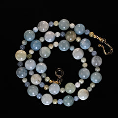 26 Inch Aquamarine-Beryl necklace in alternating shades of Blue and green