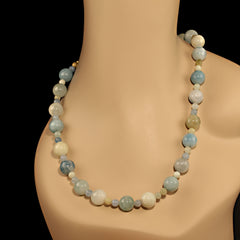 26 Inch Aquamarine-Beryl necklace in alternating shades of Blue and green