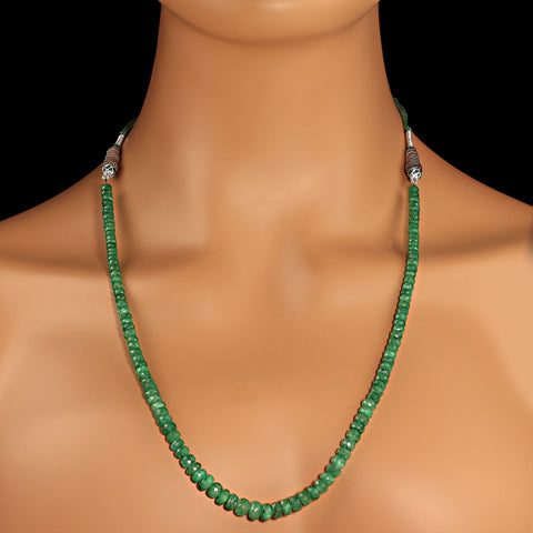 Elegant Emerald necklace 15 inches of graduated gemstones