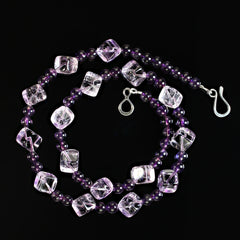 Rose of France Cubes and 6MM Amethyst in a 21 Inch Necklace