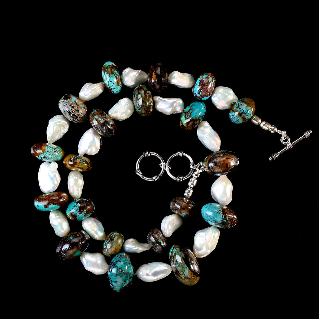 22 Inch Necklace Hubei Turquoise Mixed with White Freshwater Pearl