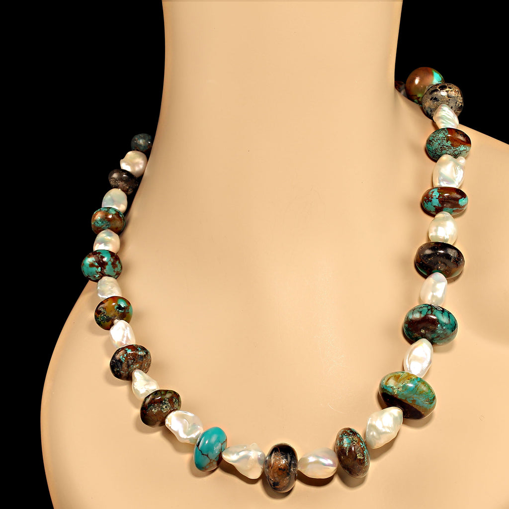 22 Inch Necklace Hubei Turquoise Mixed with White Freshwater Pearl
