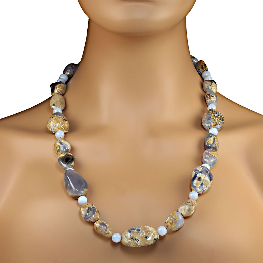 26 Inch Exquisite  Blue Chalcedony polished nugget necklace
