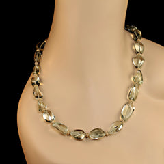 Elegant 22 Inch Praziolite Graduated Nugget necklace with goldy accents