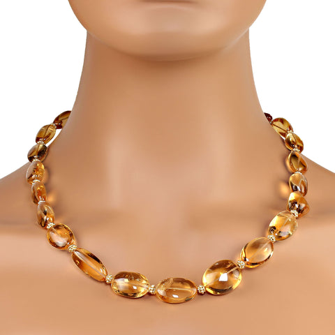 Warm and Glowing Citrine nuggets with goldy accents 21 inch necklace