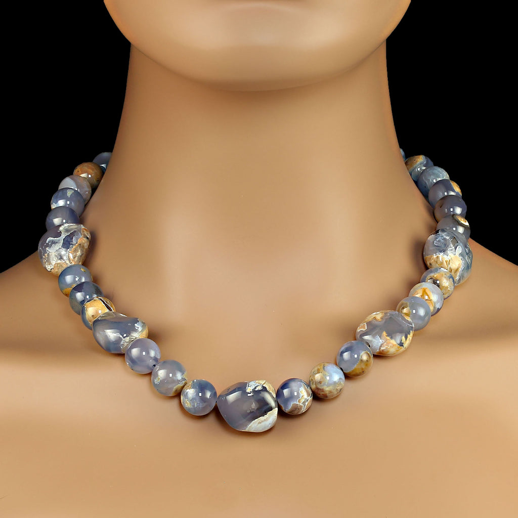 19 Inch Blue Chalcedony with Skin necklace