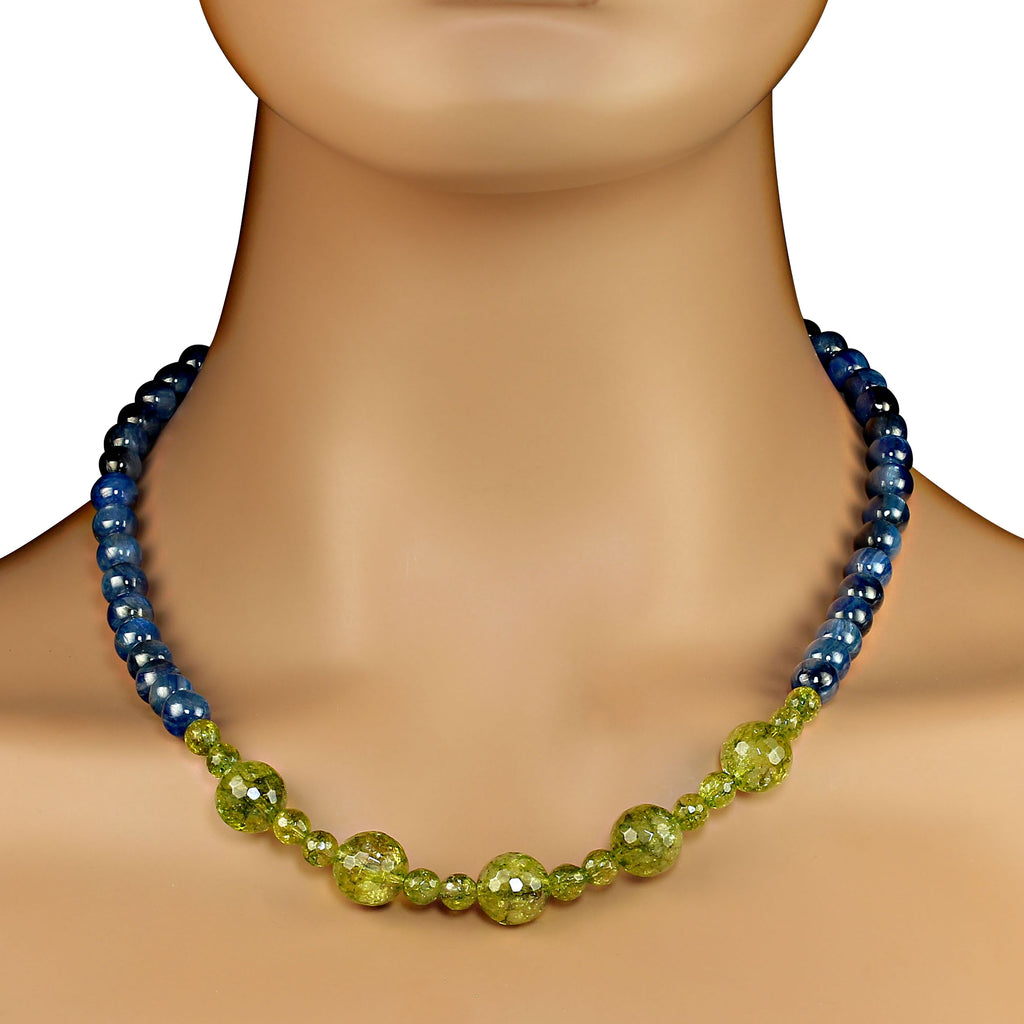 19 Inch Unique Peridot and Kyanite Necklace Perfect for Fall