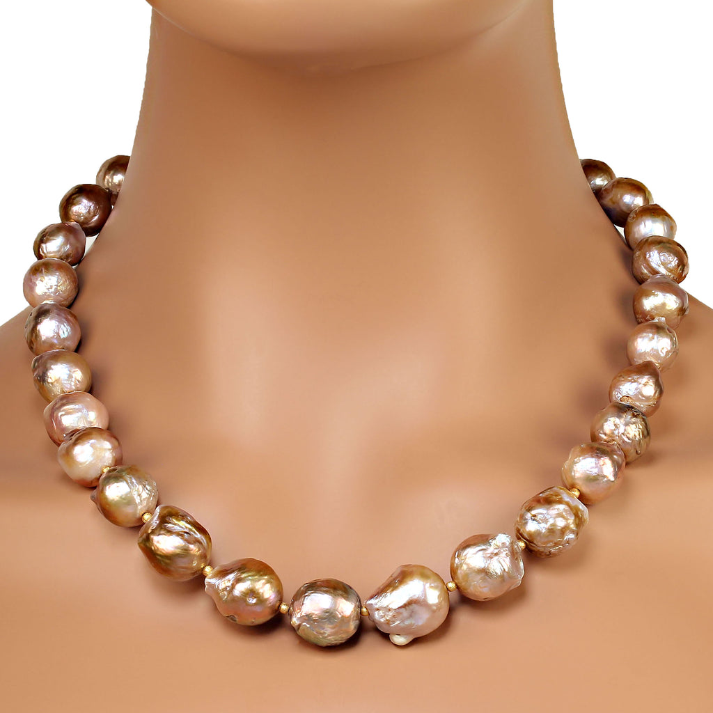 21 Inch Elegant Gold Baroque Pearl necklace with goldy accents