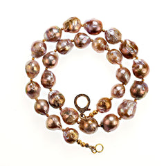 21 Inch Elegant Gold Baroque Pearl necklace with goldy accents
