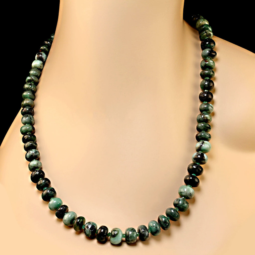 25 Inch Graduated Rich Green Emerald Matrix Rondelle necklace