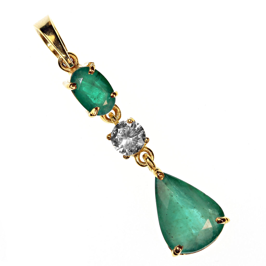 Elegant Emerald Pendant in Gold Rhodium over Sterling Silver