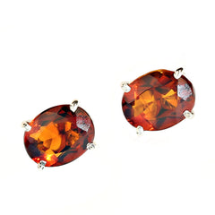 Rich golden brown oval Citrine and Sterling Silver Stud earrings
