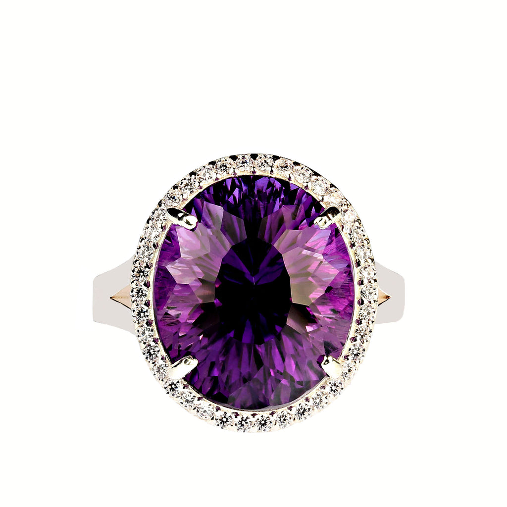 Elegant Evening Cocktail Ring of Amethyst and Sparkling Zircons