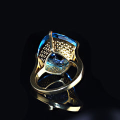 Sparkling Swiss Blue Topaz antique cushion cut in Gold over Sterling Silver ring
