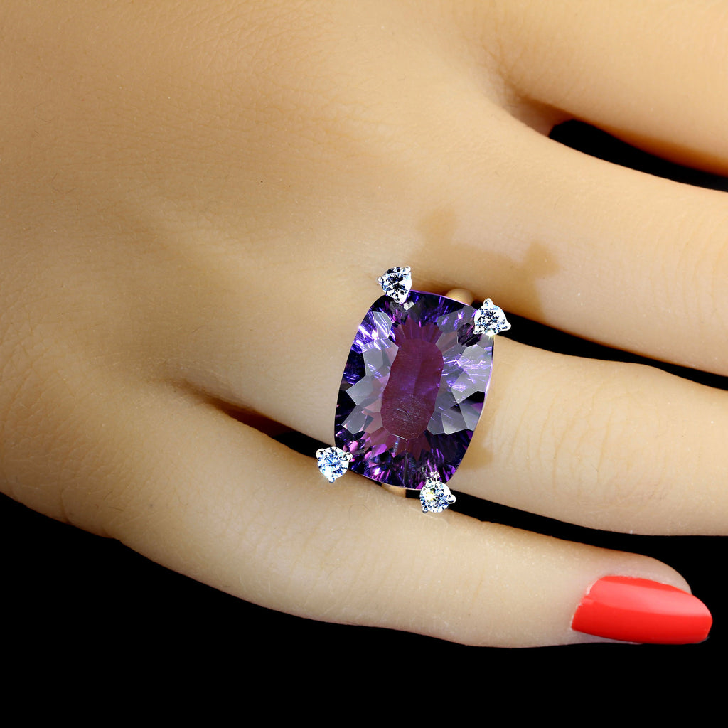 Contemporary scintillating Amethyst and White Zircon Ring