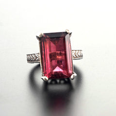 Huge 14 Carat Pinky-Red Tourmaline Sterling Silver Ring