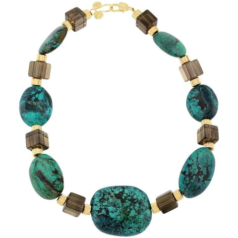 Blue-green Turquoise & Smoky Quartz Necklace