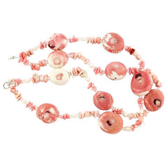 Pink White Natural Coral Sterling Silver Necklace