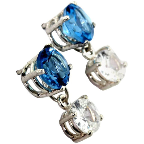 White Zircons dangle from Blue Topaz Sterling Silver Stud Earrings