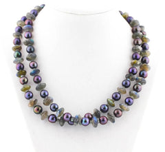 Stunning Aubergine Pearl Necklace with sparkling Labradorites
