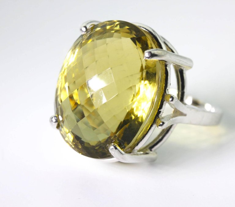 Glittering Lemon Quartz Silver Ring