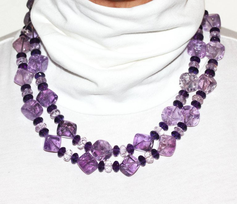 Glittering Amethysts and Rose of France Necklace