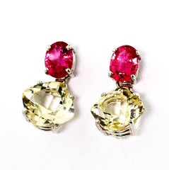 Pink Tourmaline and Yellow Labradorite Sterling Silver Dangle Earrings