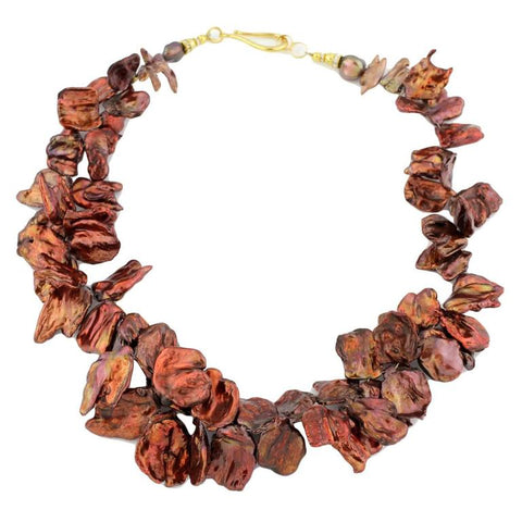 Coppery Red/Goldy Radiant Keshi Pearl Necklace
