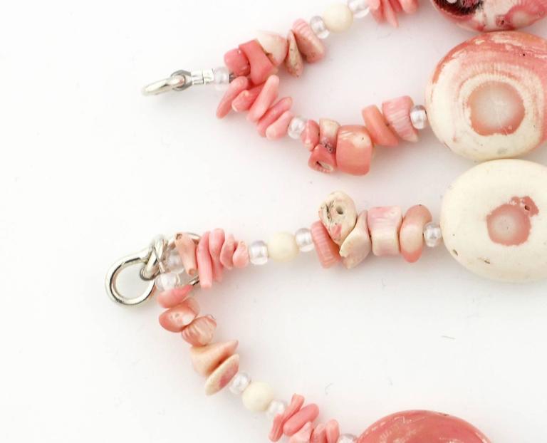 Pink White Natural Coral Sterling Silver Necklace