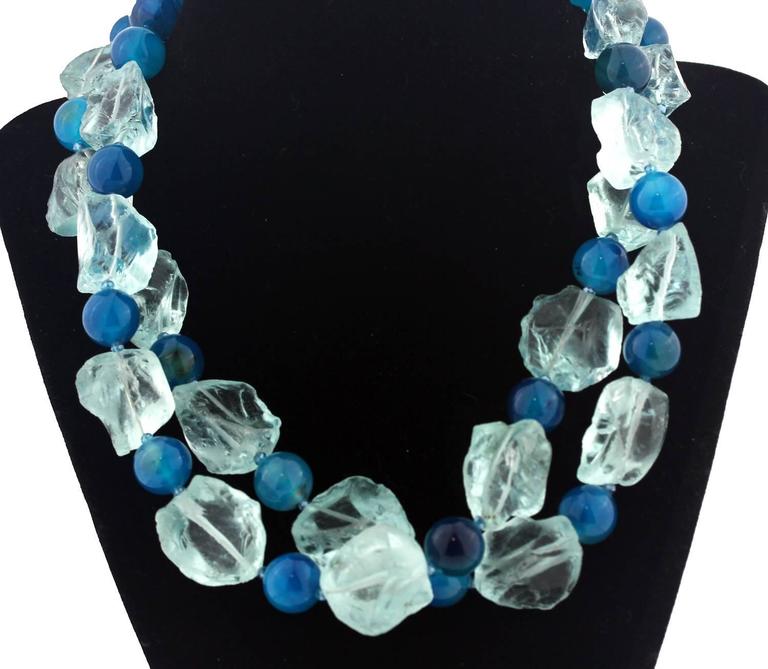 Aquamarine and Apatite Color Agate Necklace