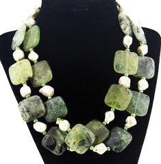 Natural Pearls and Prehnite Necklace