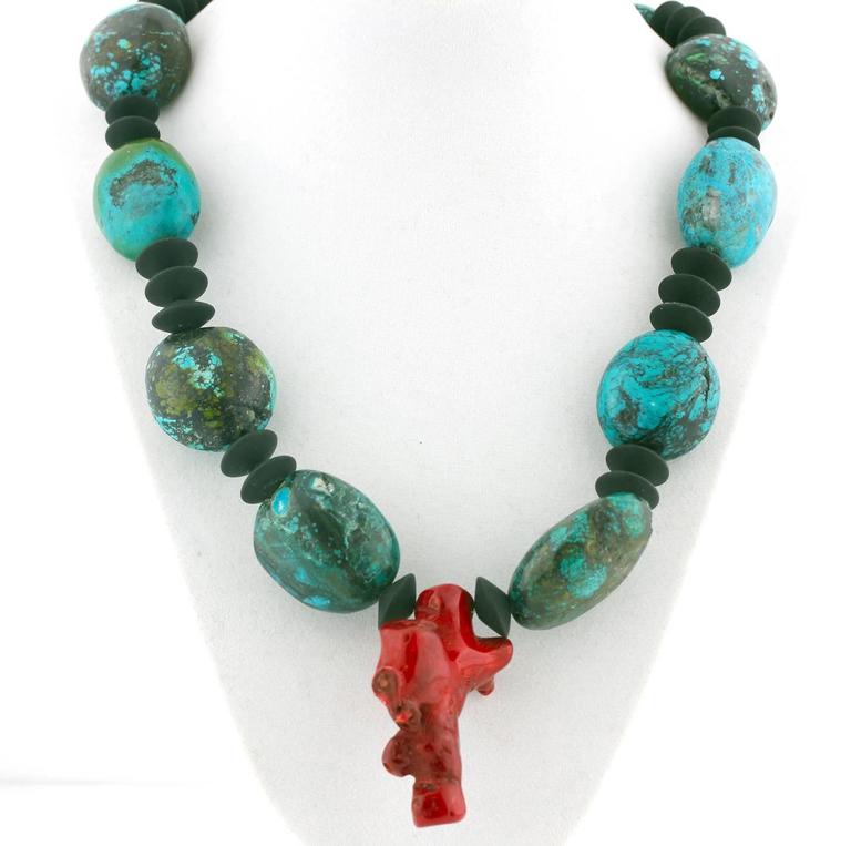 Chinese Turquoise and Red Coral Necklace