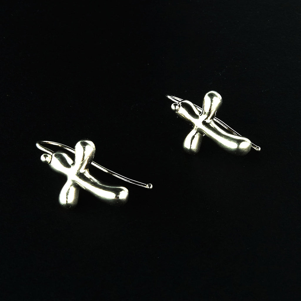 Stylized Sterling Silver Cross Earrings