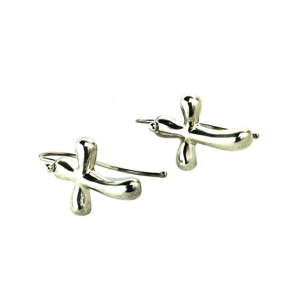 Stylized Sterling Silver Cross Earrings