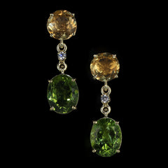 AJD Golden Citrine and Brilliant Green Peridot Dangle Earrings