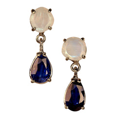 Elegant Moonstone and Kyanite Earrings in 14K glowing white gold