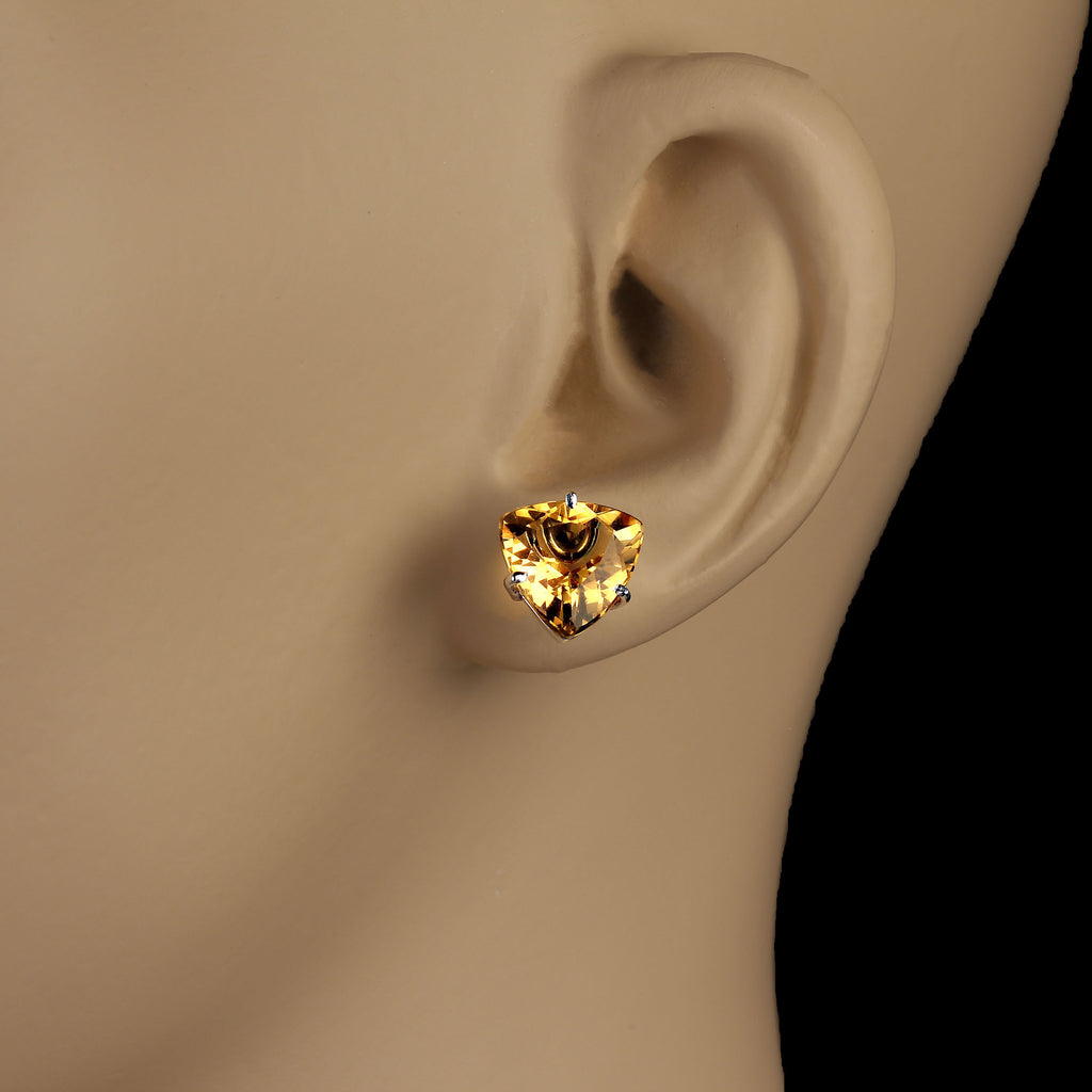 Elegant 6.8CT Trillion Citrine and Sterling Silver Earrings